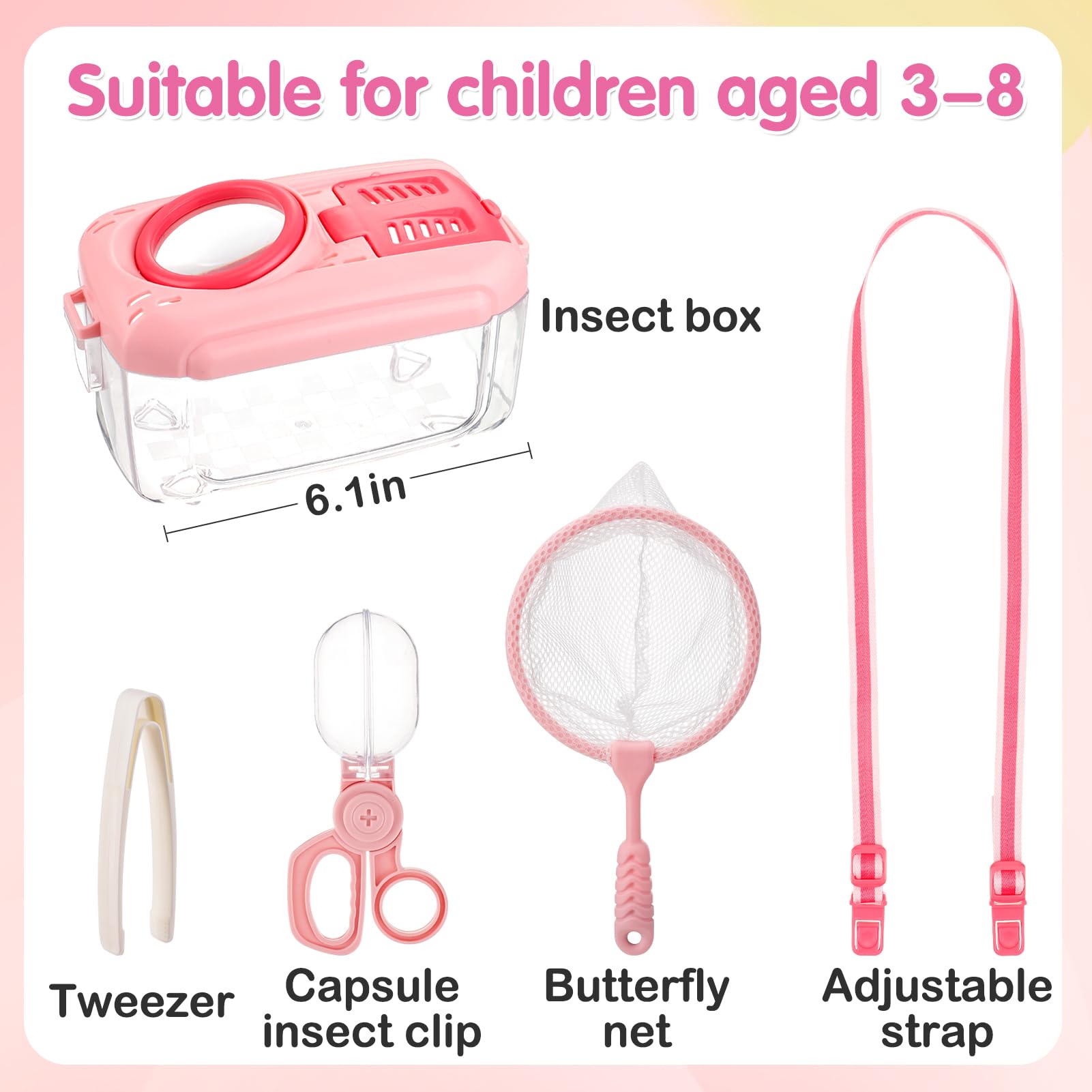 Foto 8 pulgar | Kit De Captura De Insectos Biubee, Kit De Captura De Insectos Con Red Para Mariposas, Color Rosa - Venta Internacional.