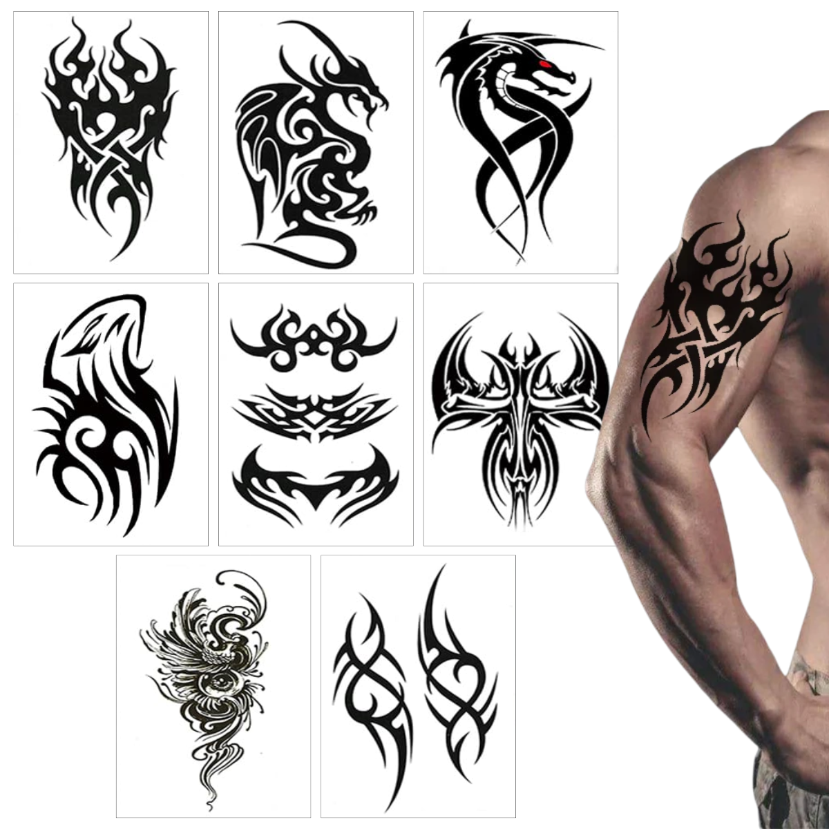 8 Plantillas Tatuajes Temporales Tatoo Impermeable Grandes