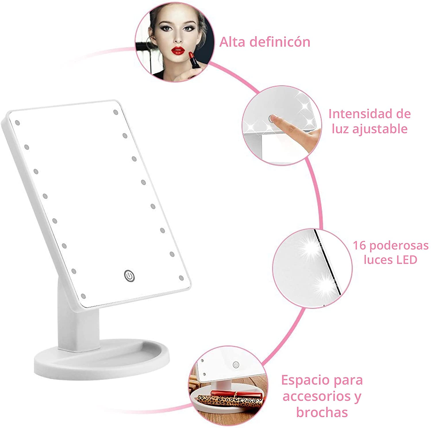 Foto 3 pulgar | Espejo con Luz Led para Maquillaje Malubero color Blanco de Alta Definición