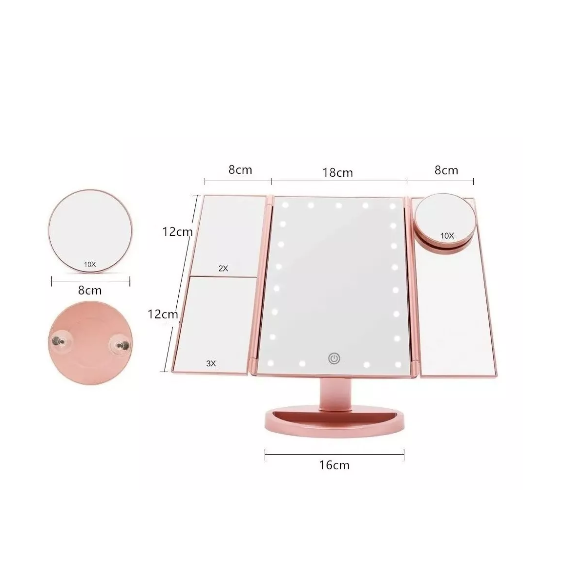 Foto 3 | Espejo Maquillaje Luz Tríptica Aumentos 10x/3x/2x Eo Safe Imports Esi-10263 Rosa