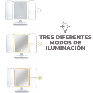 Foto 4 | Espejo De Maquillaje Iluminado De Tres Pliegues Luz Led Con Distintos Aumentos