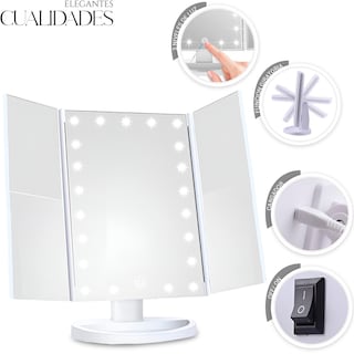 Foto 2 | Espejo De Maquillaje Led Con Pantalla Táctil Rotacion 361 Blanco