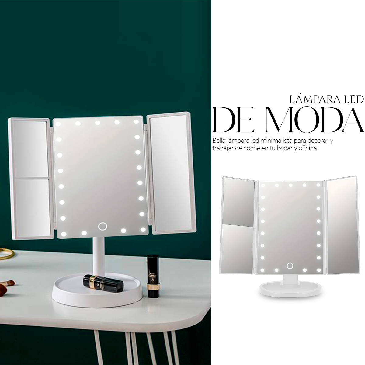 Foto 4 | Espejo De Maquillaje Led Con Pantalla Táctil Rotacion 361 Blanco