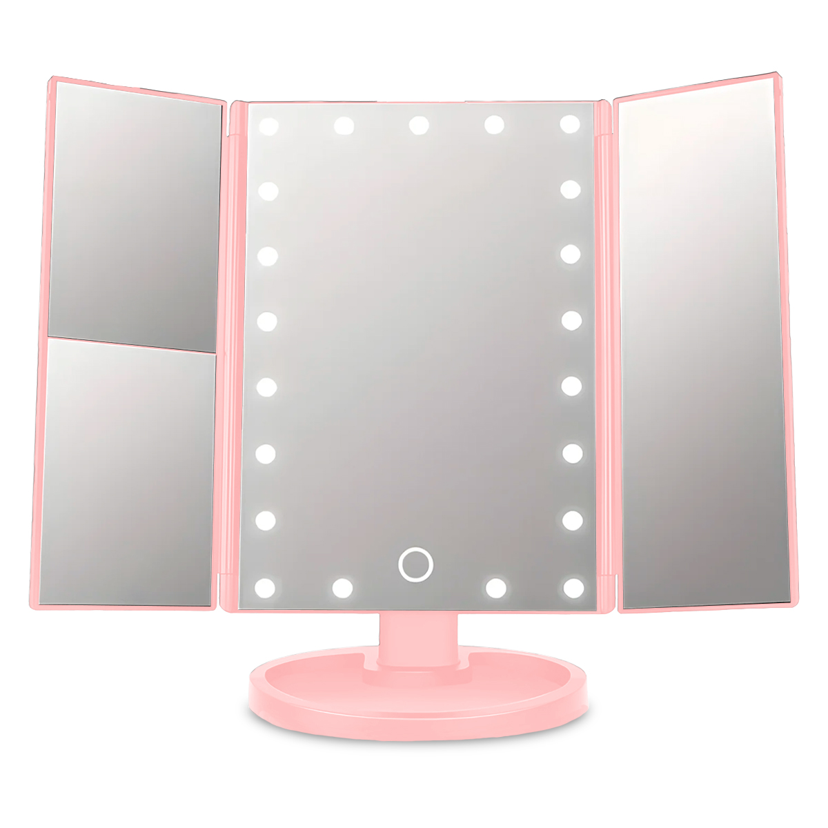 Espejo De Maquillaje Led Con Pantalla Táctil Rotacion 360 Rosa