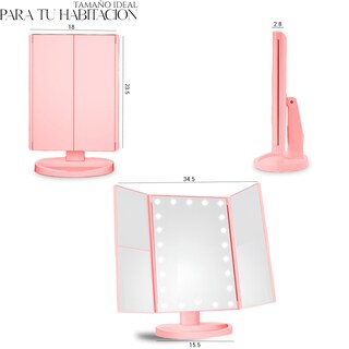 Foto 3 | Espejo De Maquillaje Led Con Pantalla Táctil Rotacion 360 Rosa