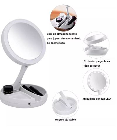 Foto 4 pulgar | Espejo de Maquillaje Luz Led Doble Cara Ajustable Blanco