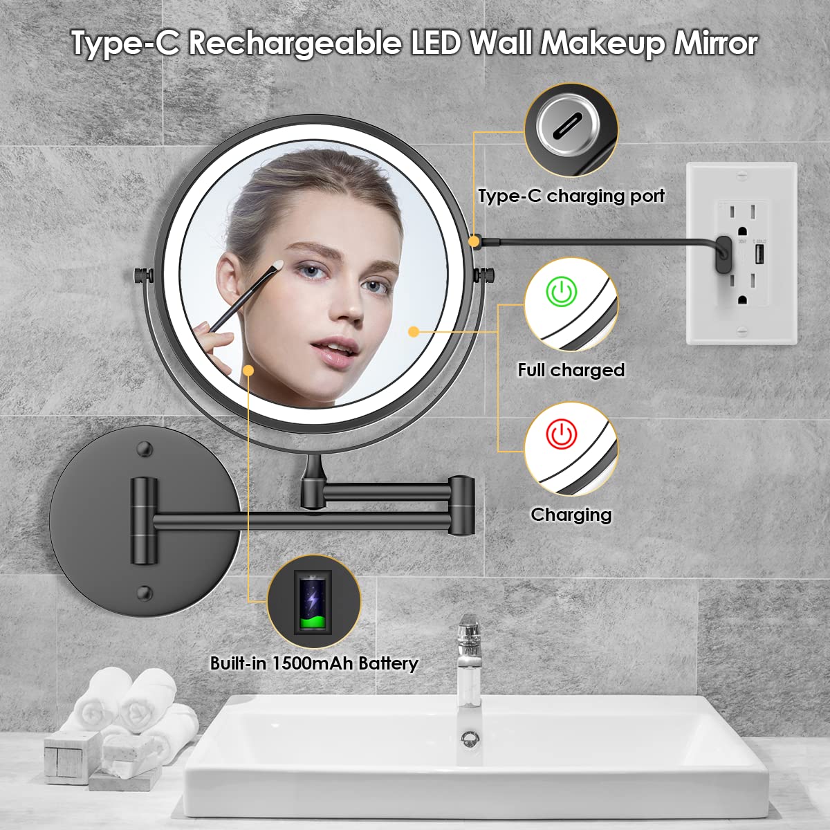 Foto 2 | Espejo de Maquillaje Rocollos Recargable de Pared con LED y Aumento 10X -  Venta Internacional