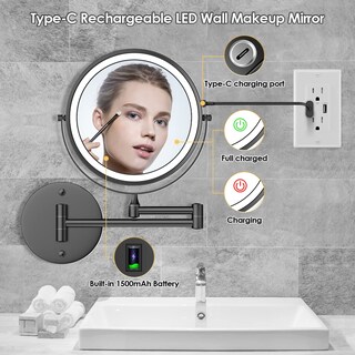 Foto 2 | Espejo de Maquillaje Rocollos Recargable de Pared con LED y Aumento 10X - Venta Internacional