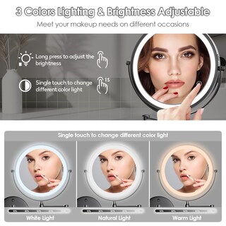 Foto 3 | Espejo de Maquillaje Rocollos Recargable de Pared con LED y Aumento 10X - Venta Internacional