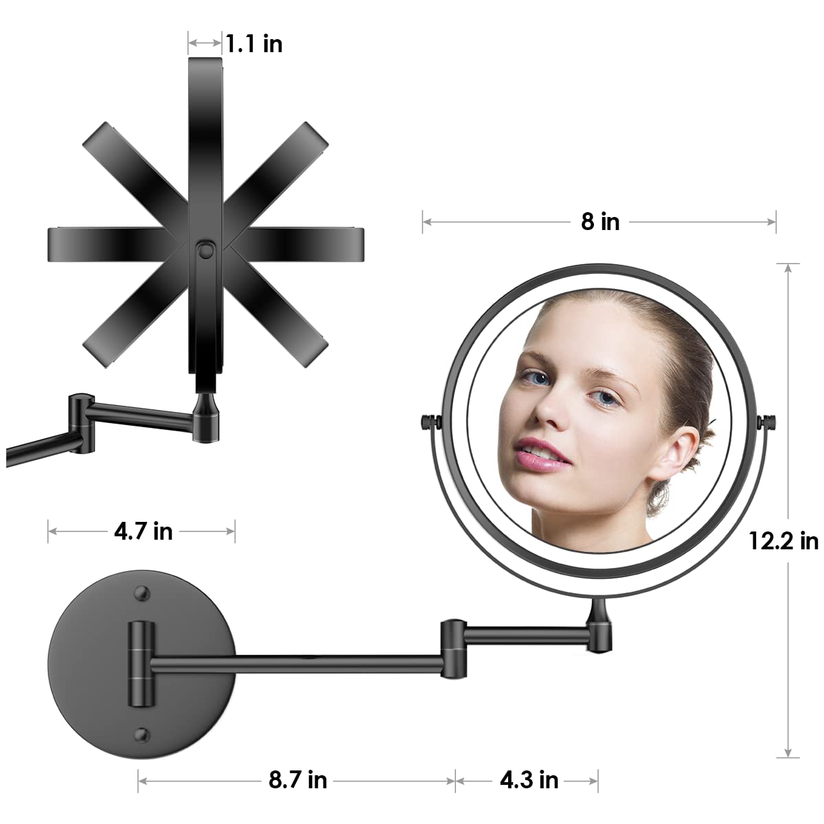 Foto 6 | Espejo de Maquillaje Rocollos Recargable de Pared con LED y Aumento 10X -  Venta Internacional