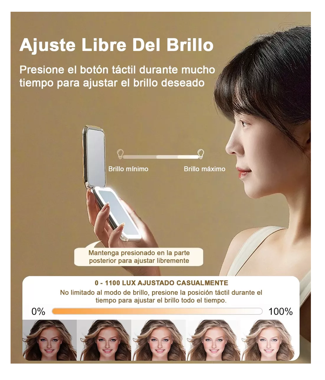 Foto 4 pulgar | Espejo de Maquillaje Led Recargable Usb Con Brillo Ajustable Plata