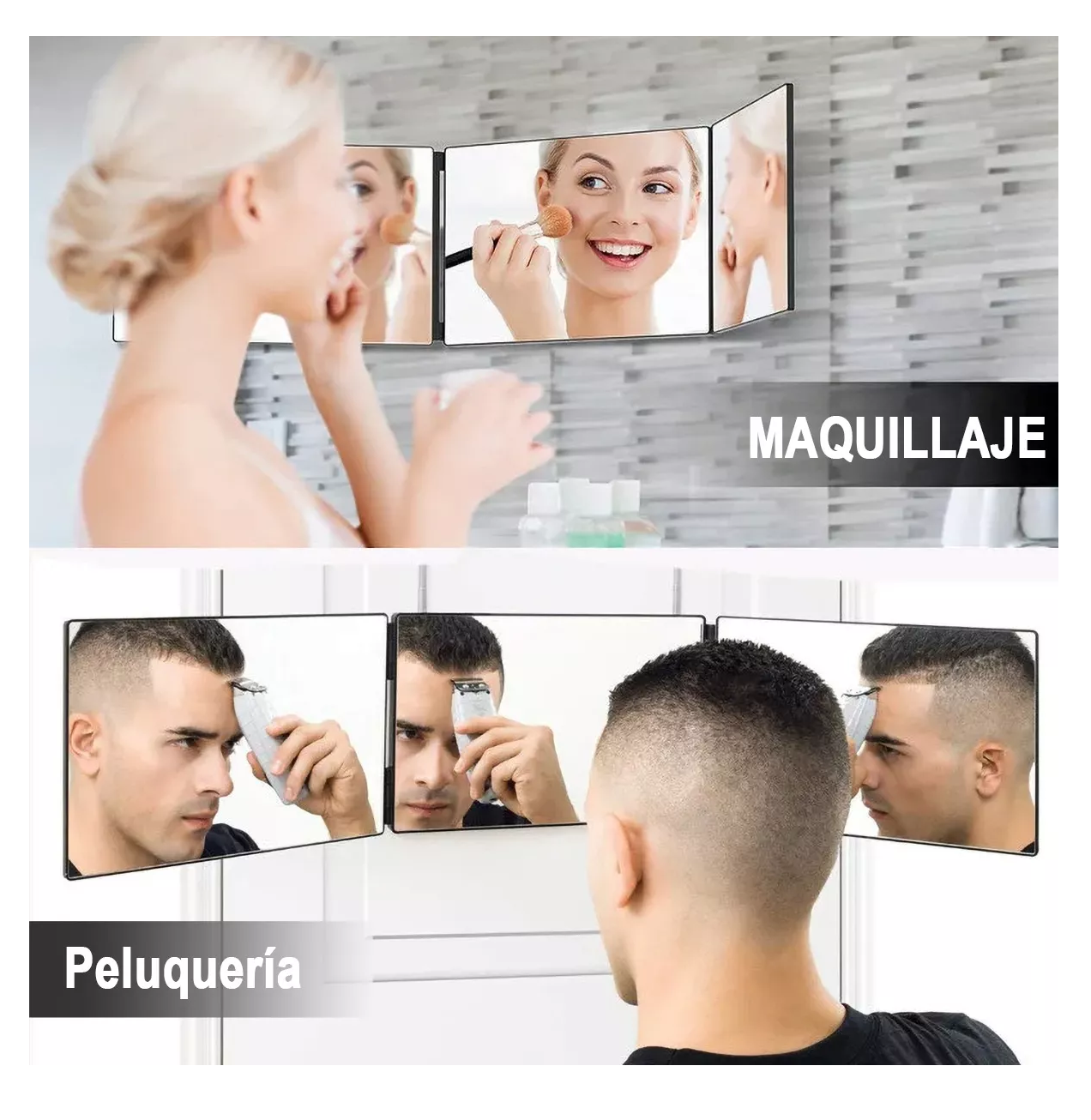 Foto 4 pulgar | Espejo Tríptico 360 Grados para Corte de Pelo