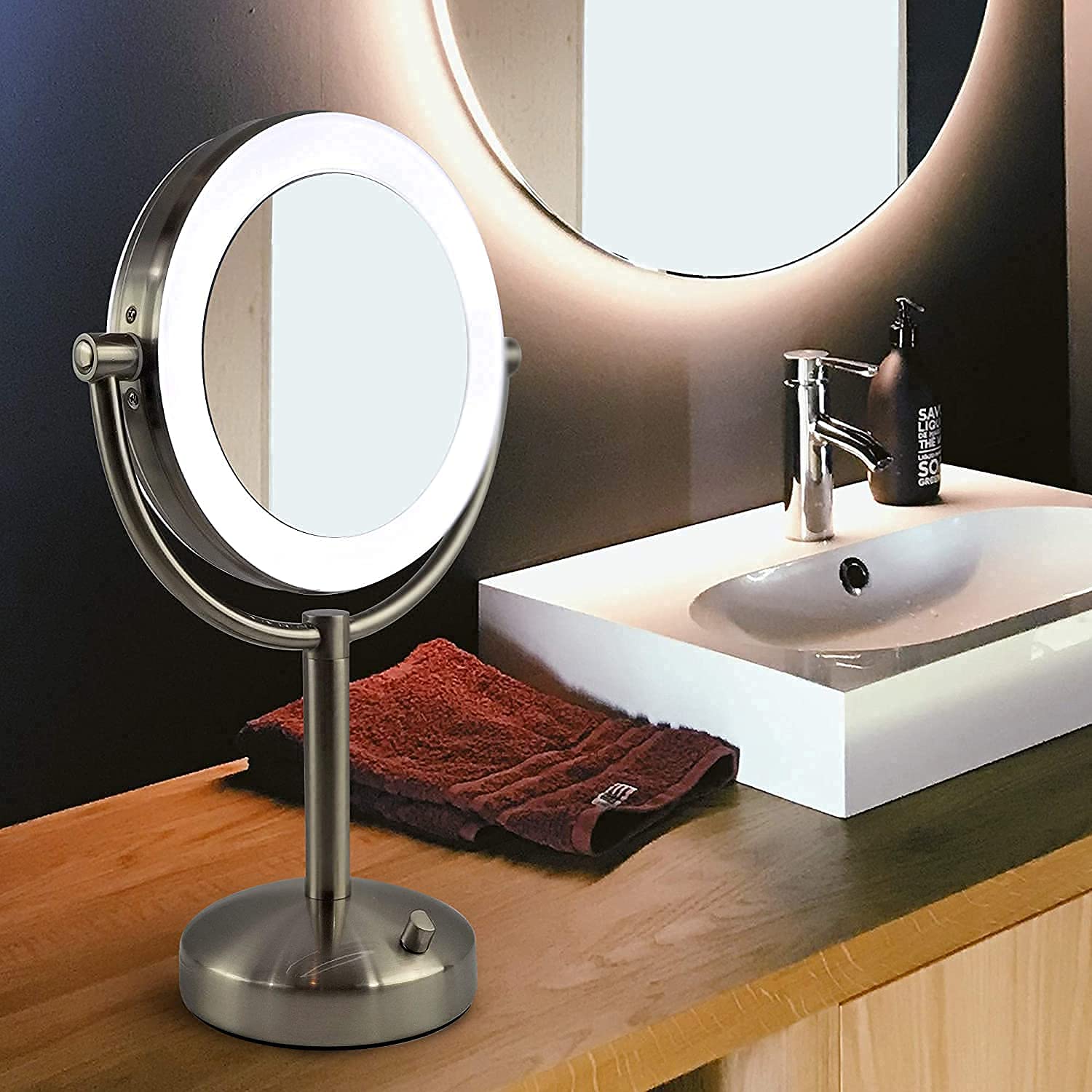 Espejo De Maquillaje Brookstone Con Luz Led De Sobremesa, Aumento De 10 X 1 X 1 - Venta Internacional.