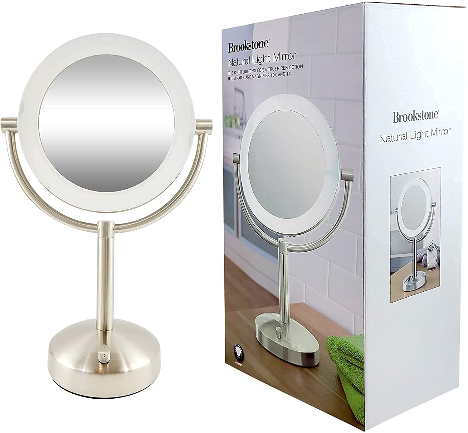 Foto 7 | Espejo De Maquillaje Brookstone Con Luz Led De Sobremesa, Aumento De 10 X 1 X 1 - Venta Internacional.