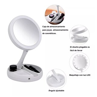 Foto 3 | Espejo De Maquillaje Luz Led Doble Cara Ajustable Plegable Color Del Marco Blanco