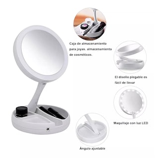 Foto 3 | Espejo De Maquillaje Luz Led Doble Cara Ajustable Plegable Color Del Marco Blanco