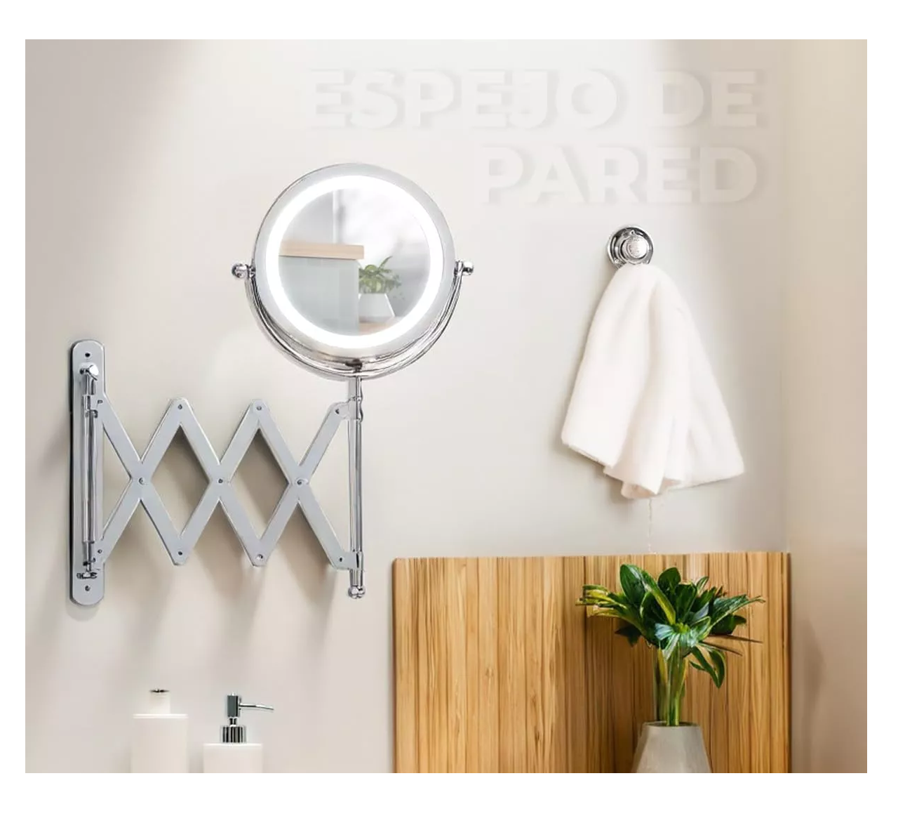 Foto 4 pulgar | Espejo Redondo Para Maquillaje De Pared Con Luz Para Baño Marco Plateado