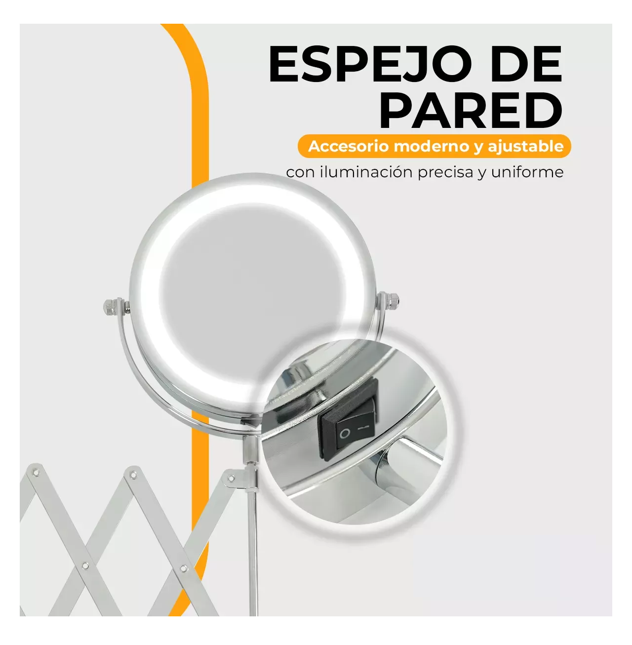 Foto 5 pulgar | Espejo Redondo Para Maquillaje De Pared Con Luz Para Baño Marco Plateado