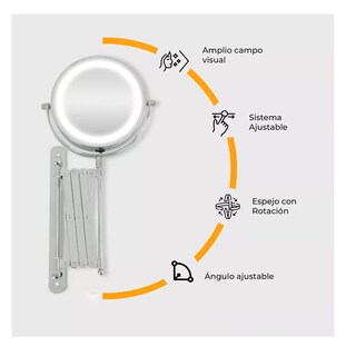 Foto 5 | Espejo Redondo Para Maquillaje De Pared Con Luz Para Baño Marco Plateado
