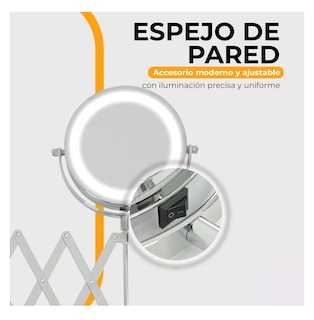Foto 4 | Espejo Redondo de Pared con Luz para Baño Marco Plateado