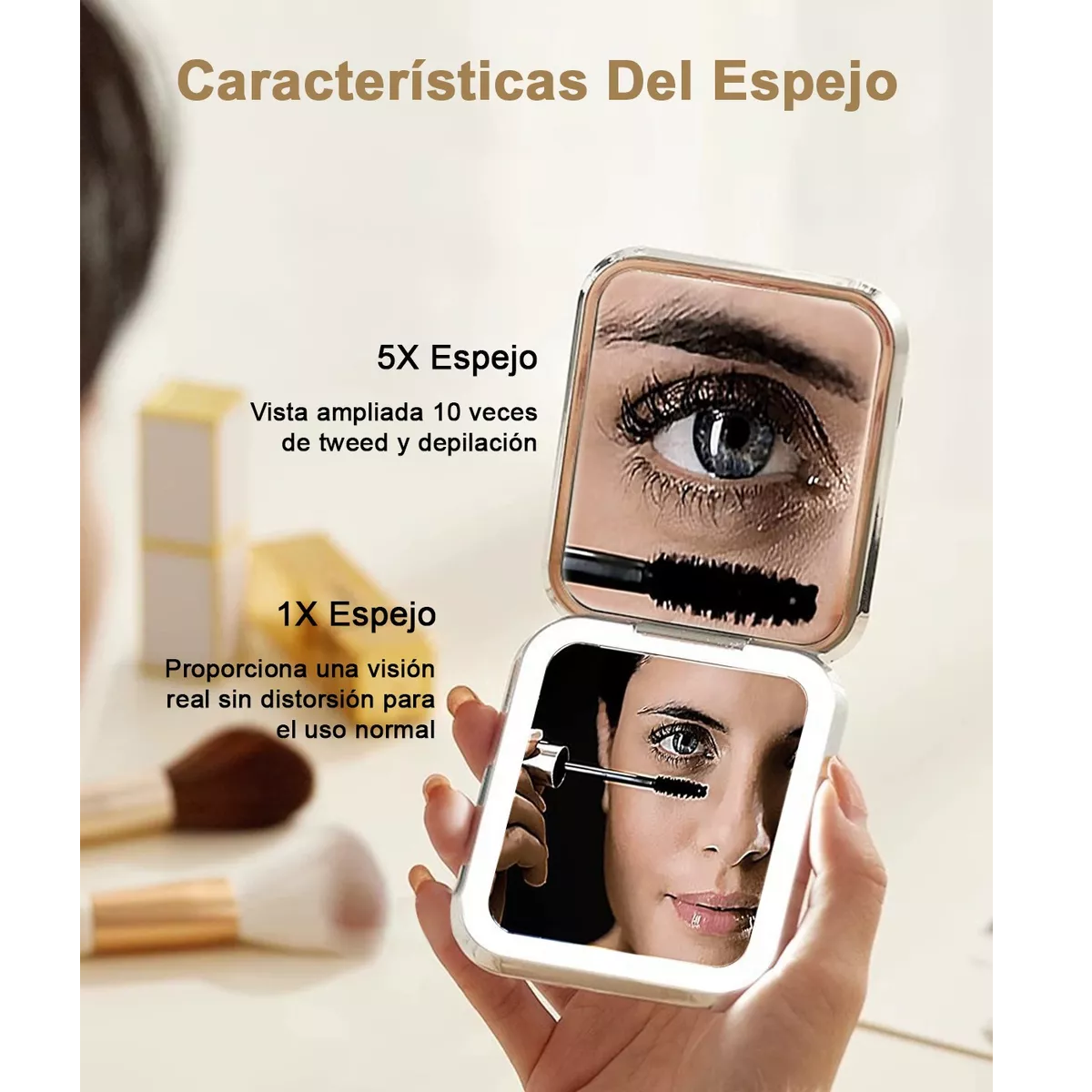 Foto 3 | Espejos Maquillaje Led Recargable Usb Eo Safe Imports Esi-18469 Plata