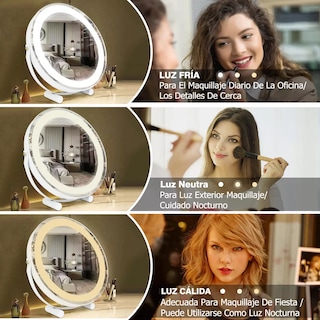 Foto 4 | Espejo con Luz Led Ajustable Táctil Espejo para Maquillaje Eo Safe Imports Blanco