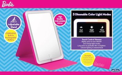 Foto 3 | Espejo De Viaje Ekids Barbie Con Luz Y Soporte Ajustable - Venta Internacional.