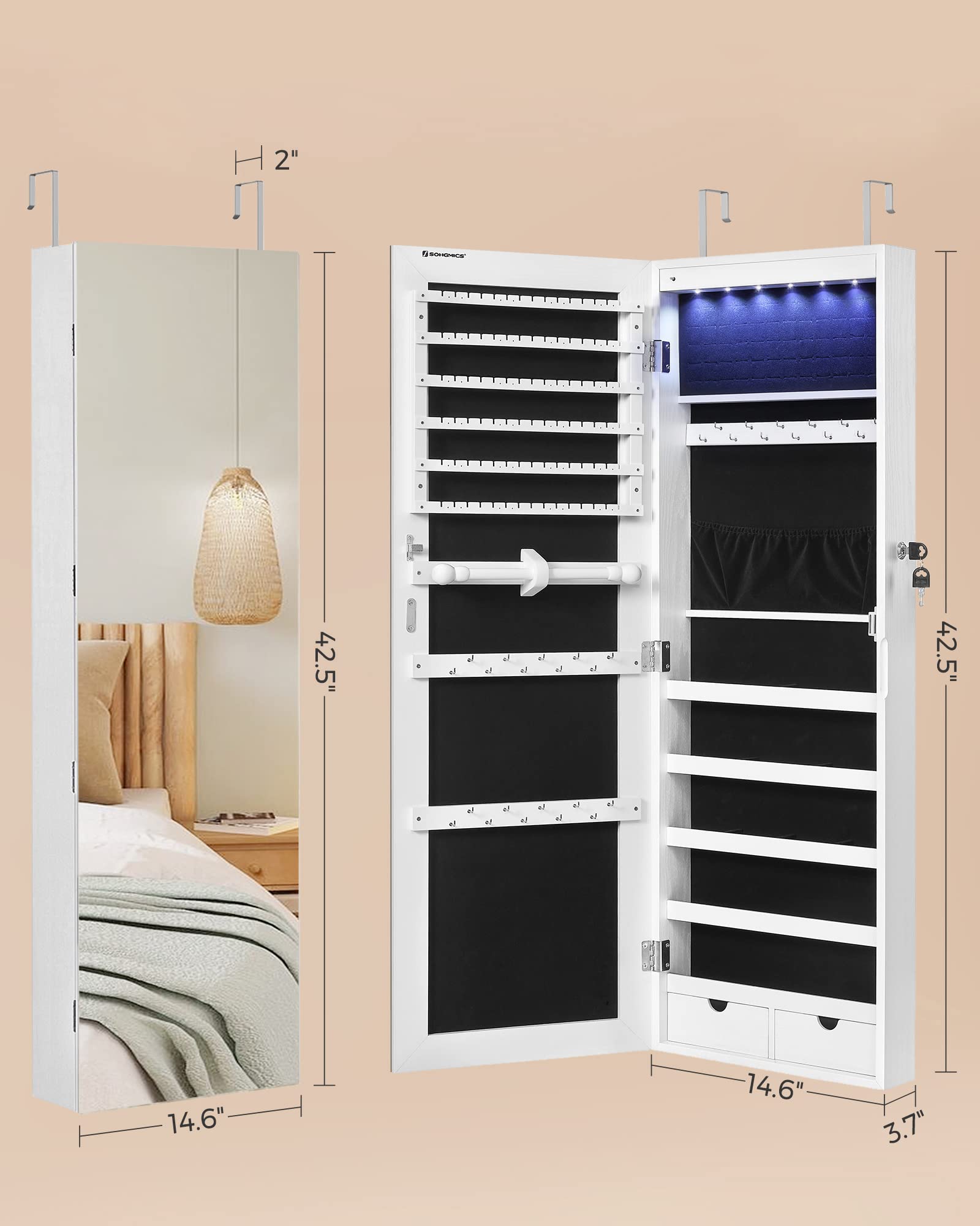 Foto 7 pulgar | Joyero Colgante Songmics Con Luces Led Y Espejo - Venta Internacional.