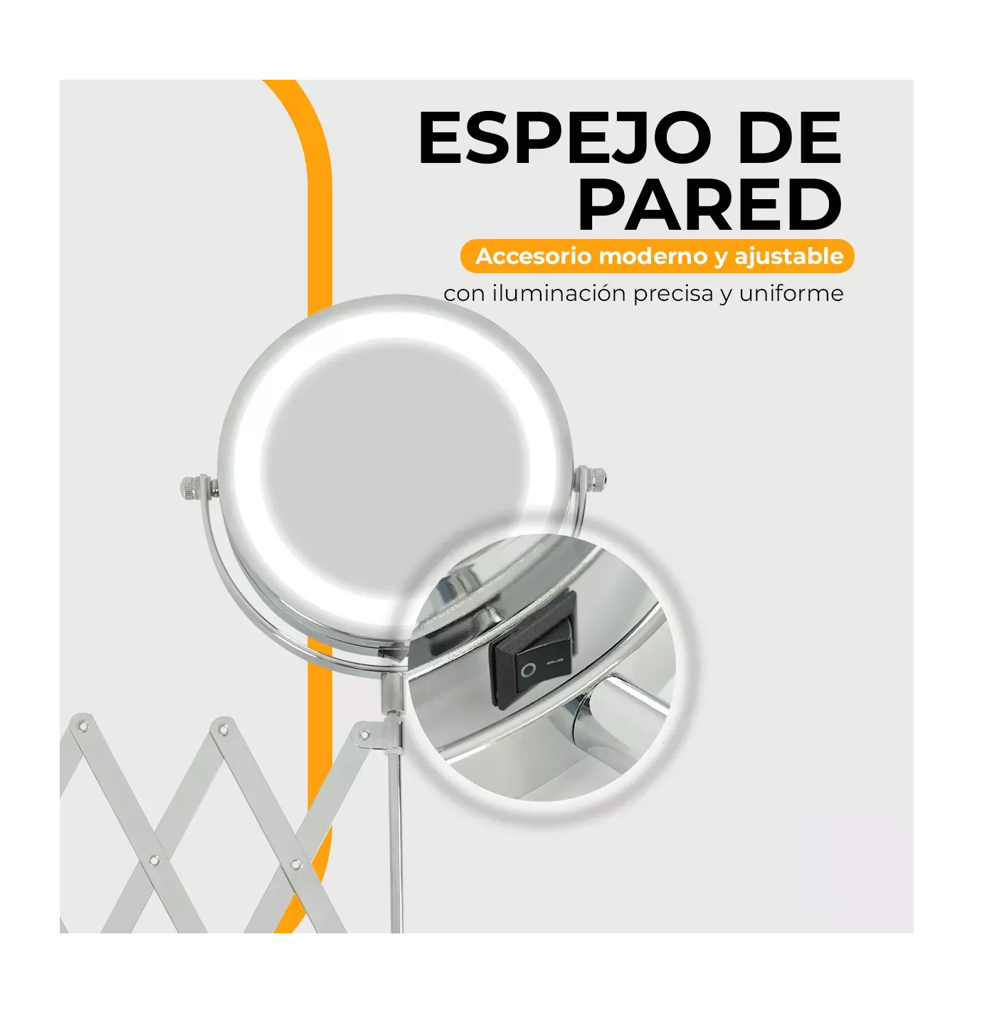 Foto 5 pulgar | Espejo Redondo Para Maquillaje De Pared Con Luz Para Baño Marco Plateado