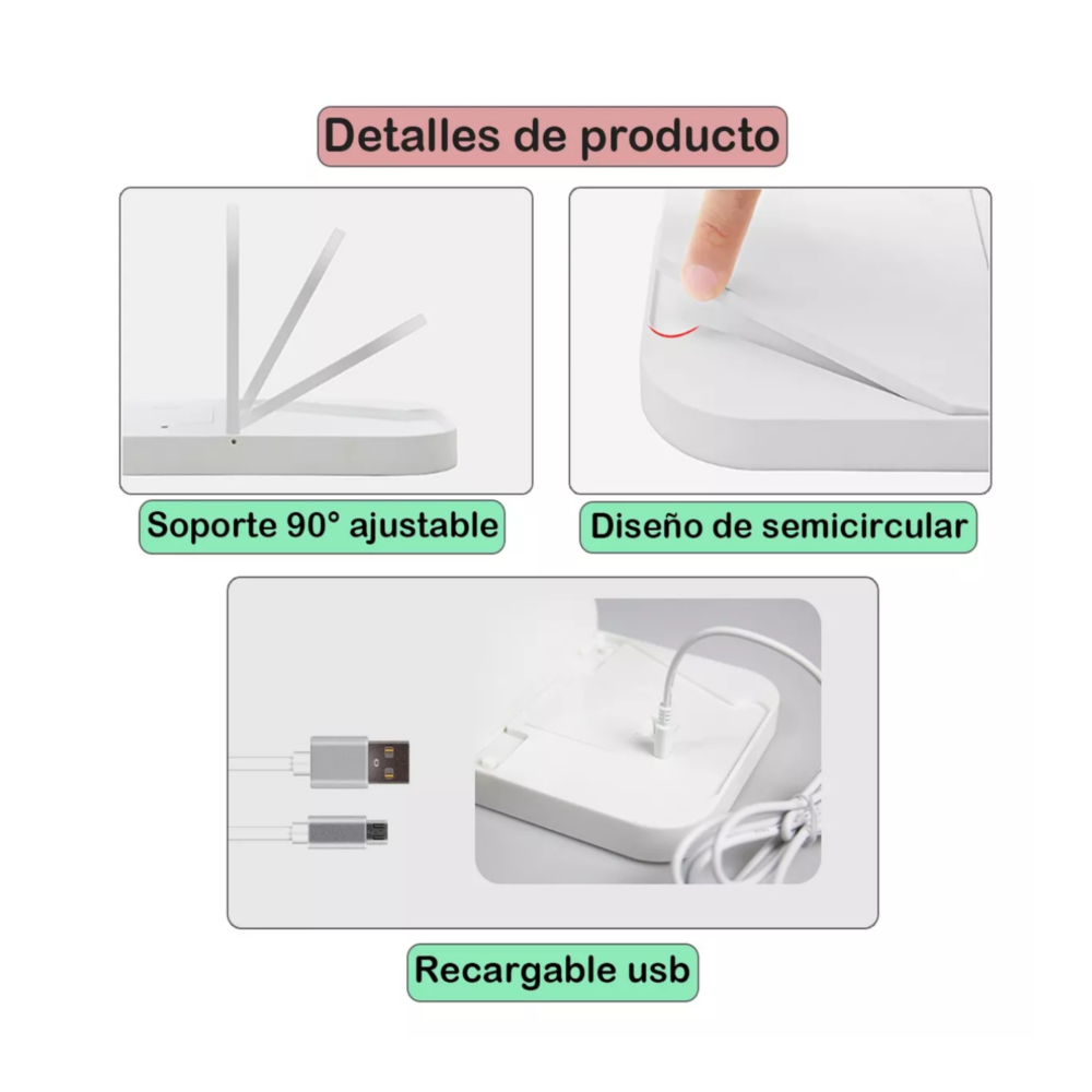 Foto 2 | Espejo De Maquillaje Led De 3 Niveles Recargable Usb, Belug  Blanco