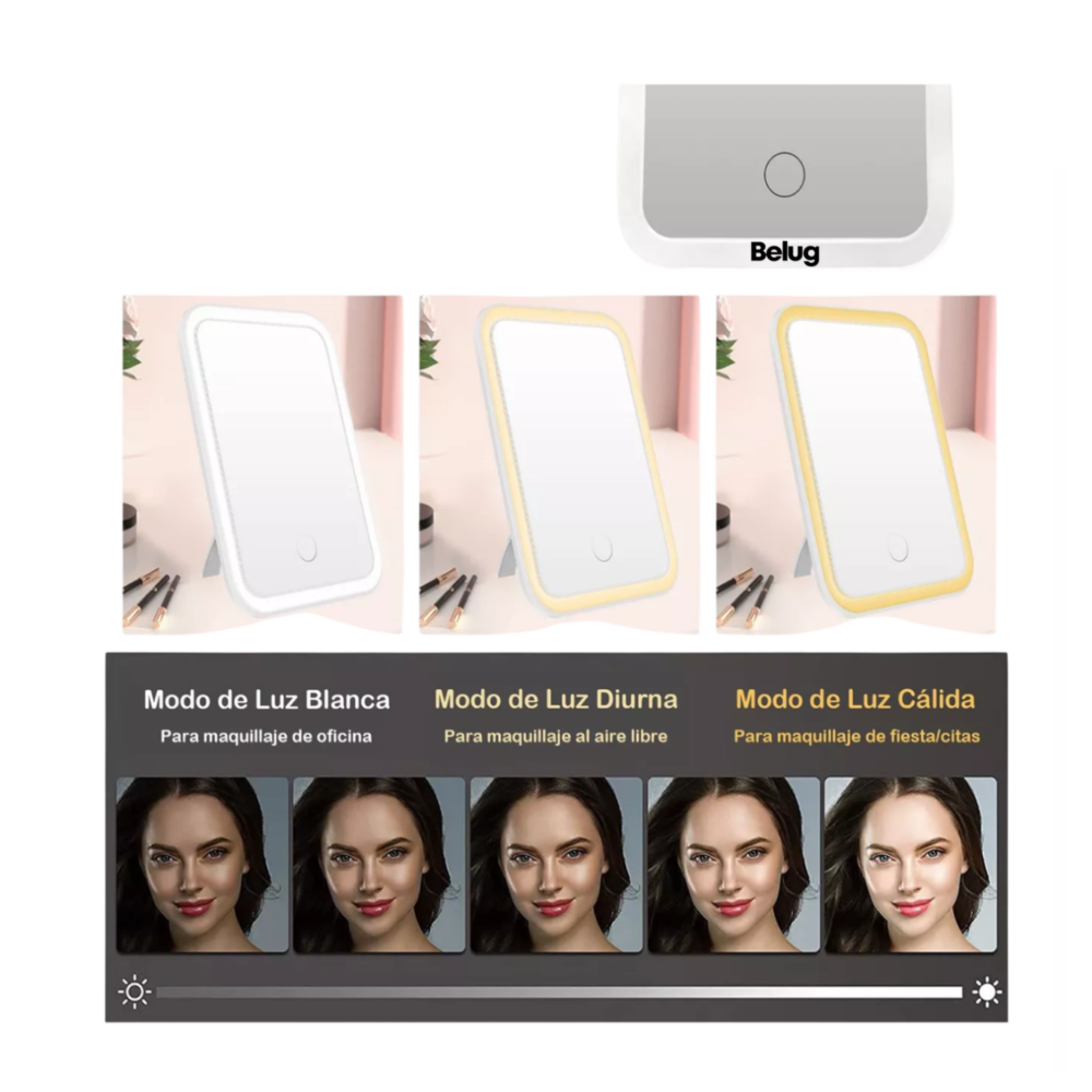 Foto 4 | Espejo De Maquillaje Led De 3 Niveles Recargable Usb, Belug  Blanco
