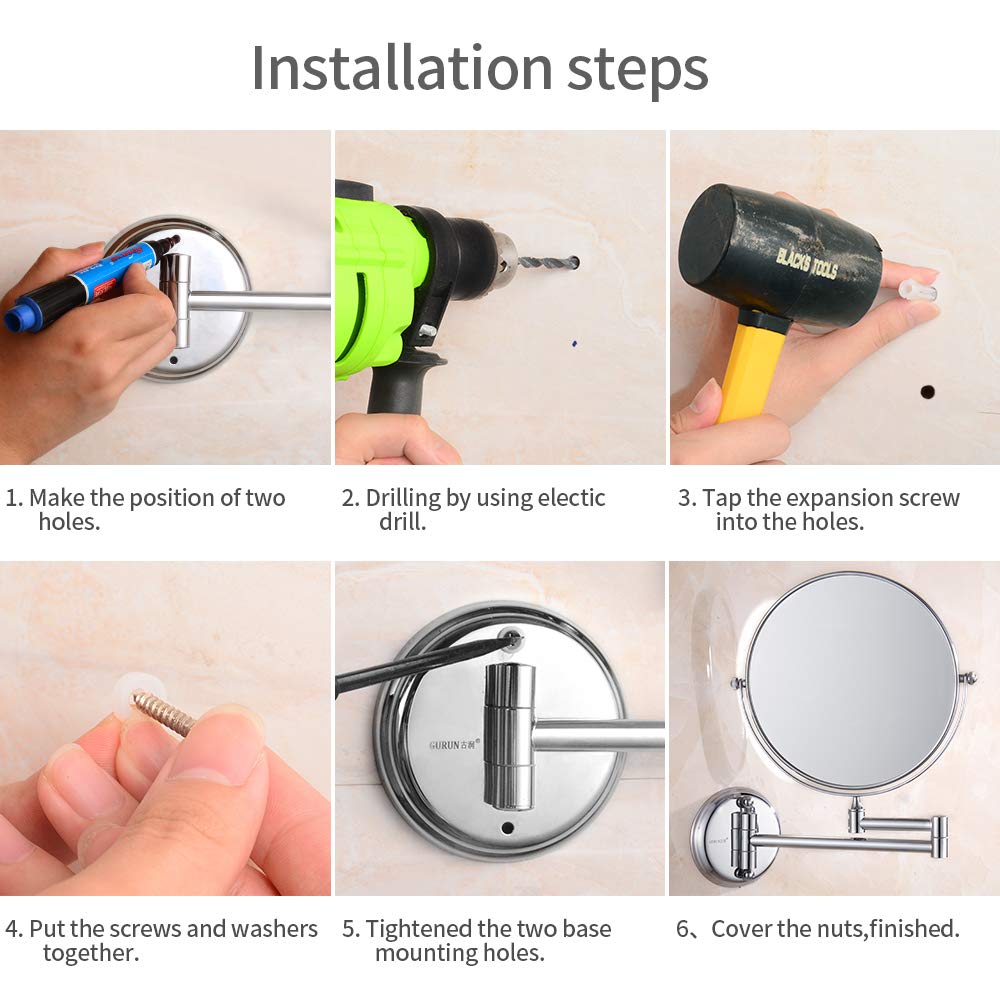 Foto 7 pulgar | Espejo de Maquillaje Gurun 8 para Pared Aumento 10x - Venta Internacional