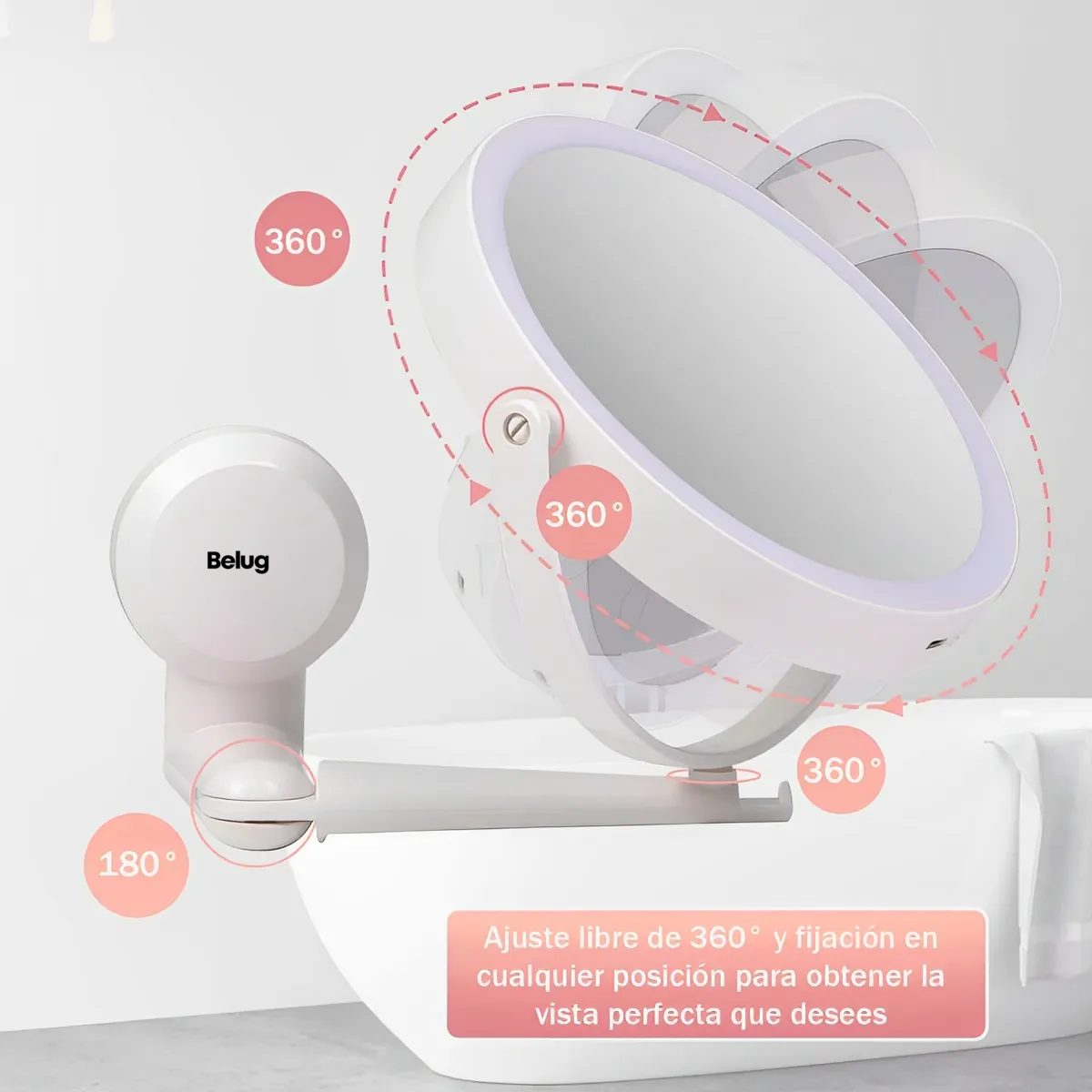 Foto 6 pulgar | Espejo Con Luz Belug Para Maquilla Aumento Ajustable Táctil 3modos Blanco