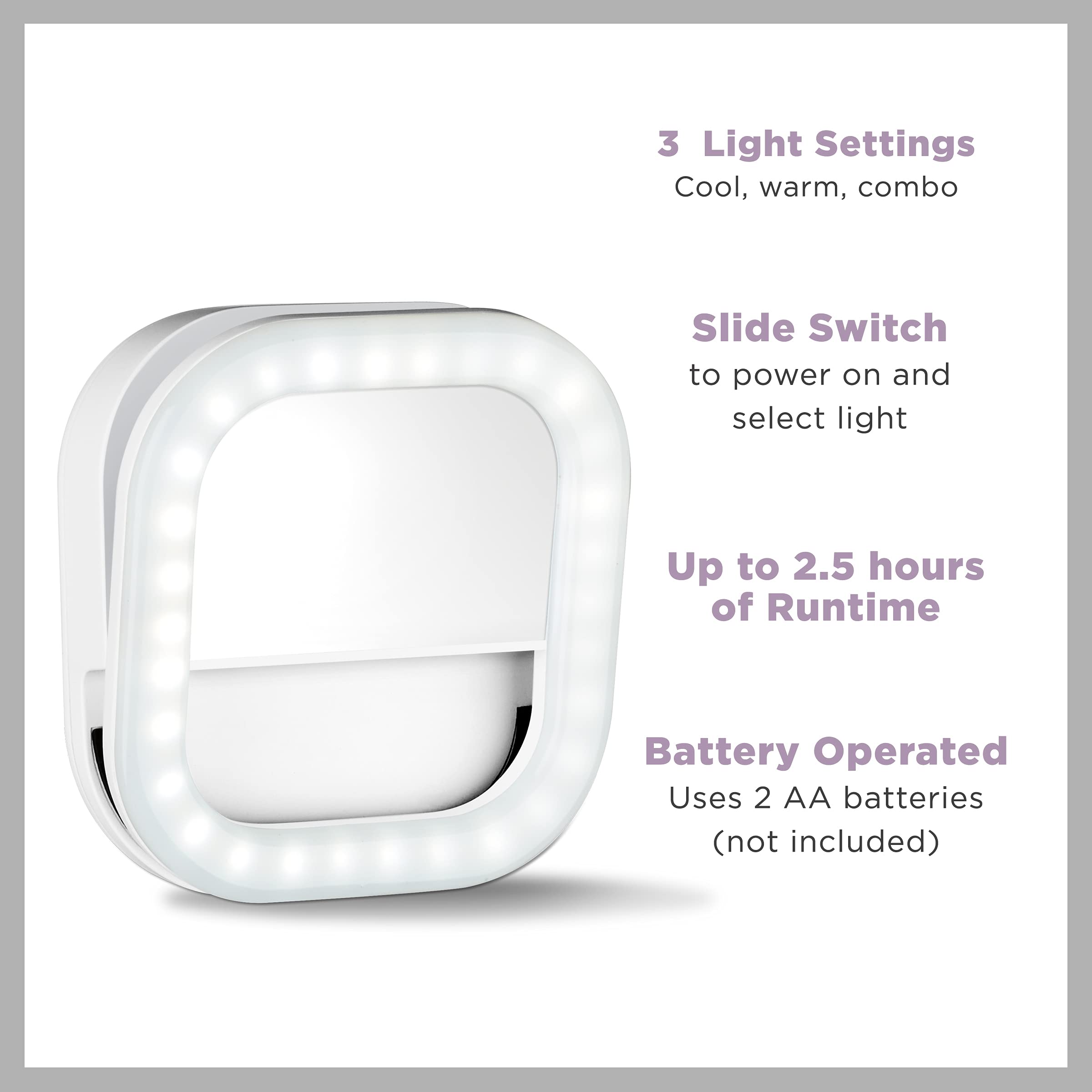 Foto 5 pulgar | Espejo De Maquillaje Conair Iluminado Con Anillo Para Selfies, Color Blanco Claro - Venta Internacional.