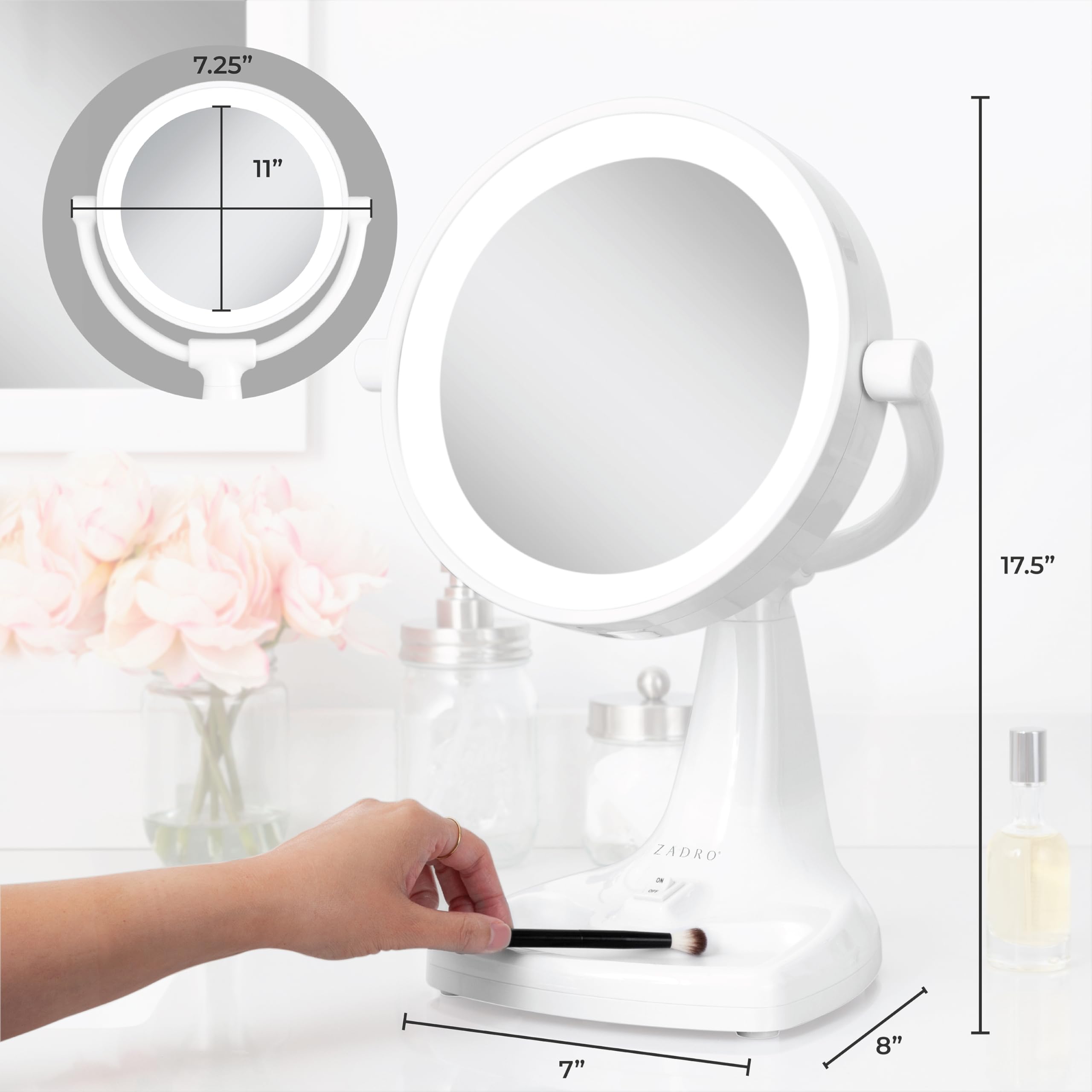 Foto 5 | Espejo De Maquillaje Zadro 11 Con Luz Fluorescente Con Aumento De 10x/1x - Venta Internacional.