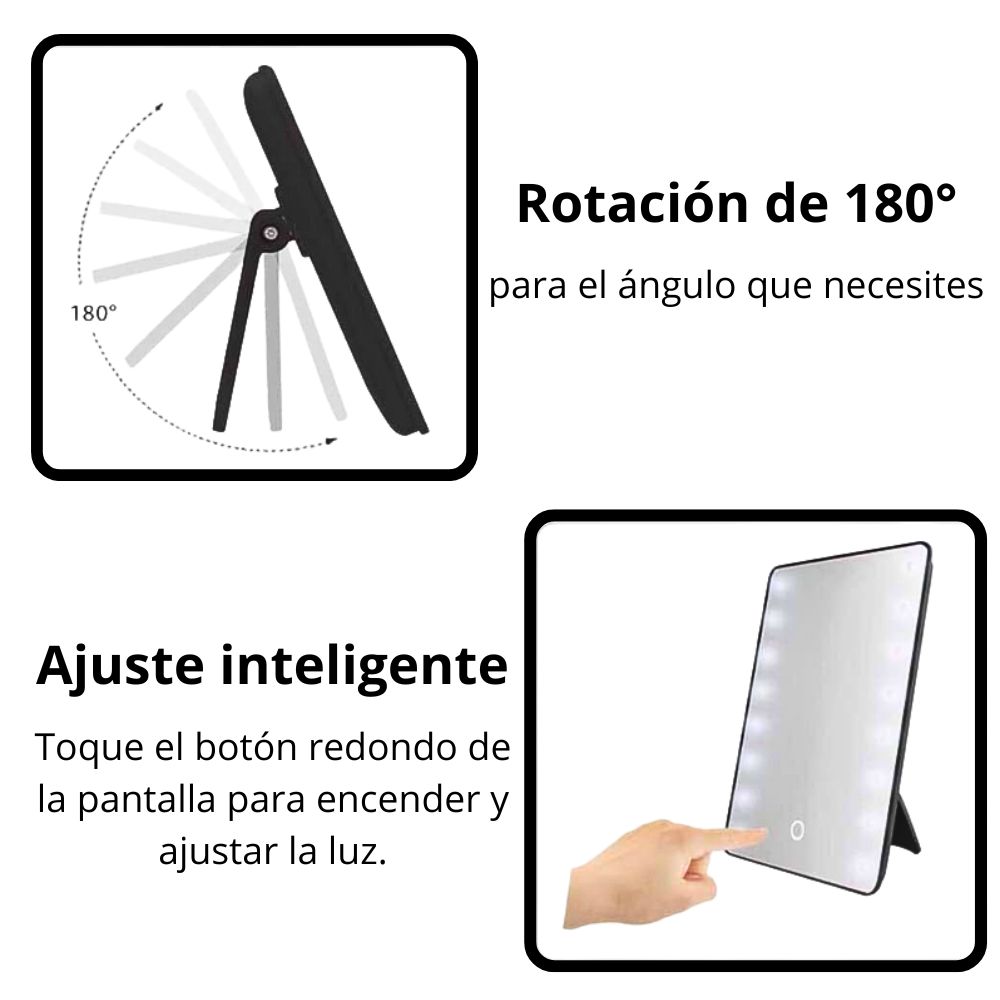 Foto 9 pulgar | Espejo De Tocador De Maquillaje Con Luz Led Y Control Táctil Plegable Portátil De 360° Negro