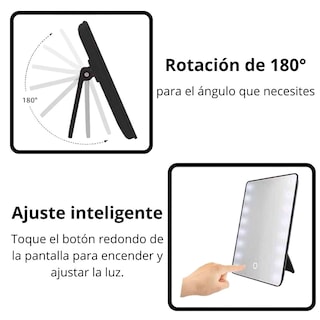 Foto 8 | Espejo De Tocador De Maquillaje Con Luz Led Y Control Táctil Plegable Portátil De 360° Negro