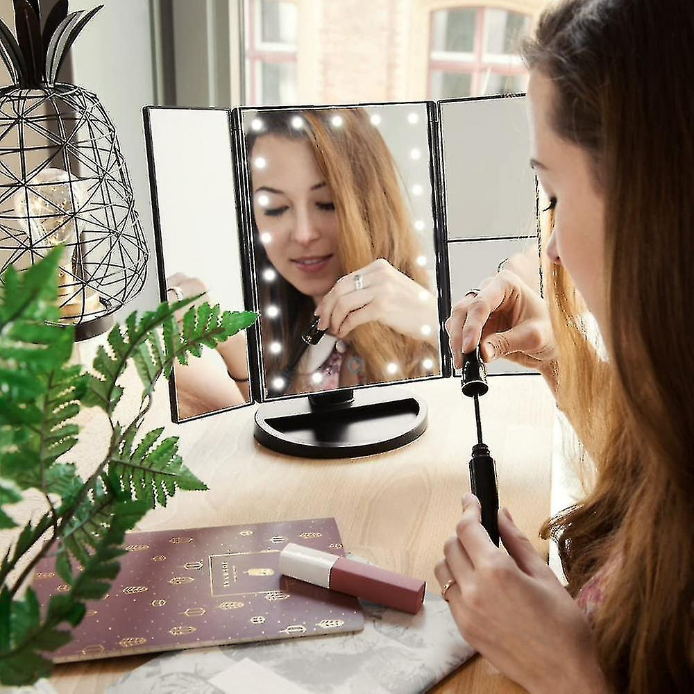 Foto 4 pulgar | Espejo Cosmético Huoguo Led Plegable Con Soporte Para Almacenamiento  Color Negro - Venta Internacional.