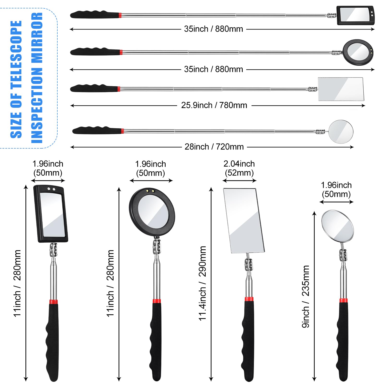 Foto 3 pulgar | Espejo De Inspección Telescópico Con Luz Led  4 Piezas Bbto - Venta Internacional.