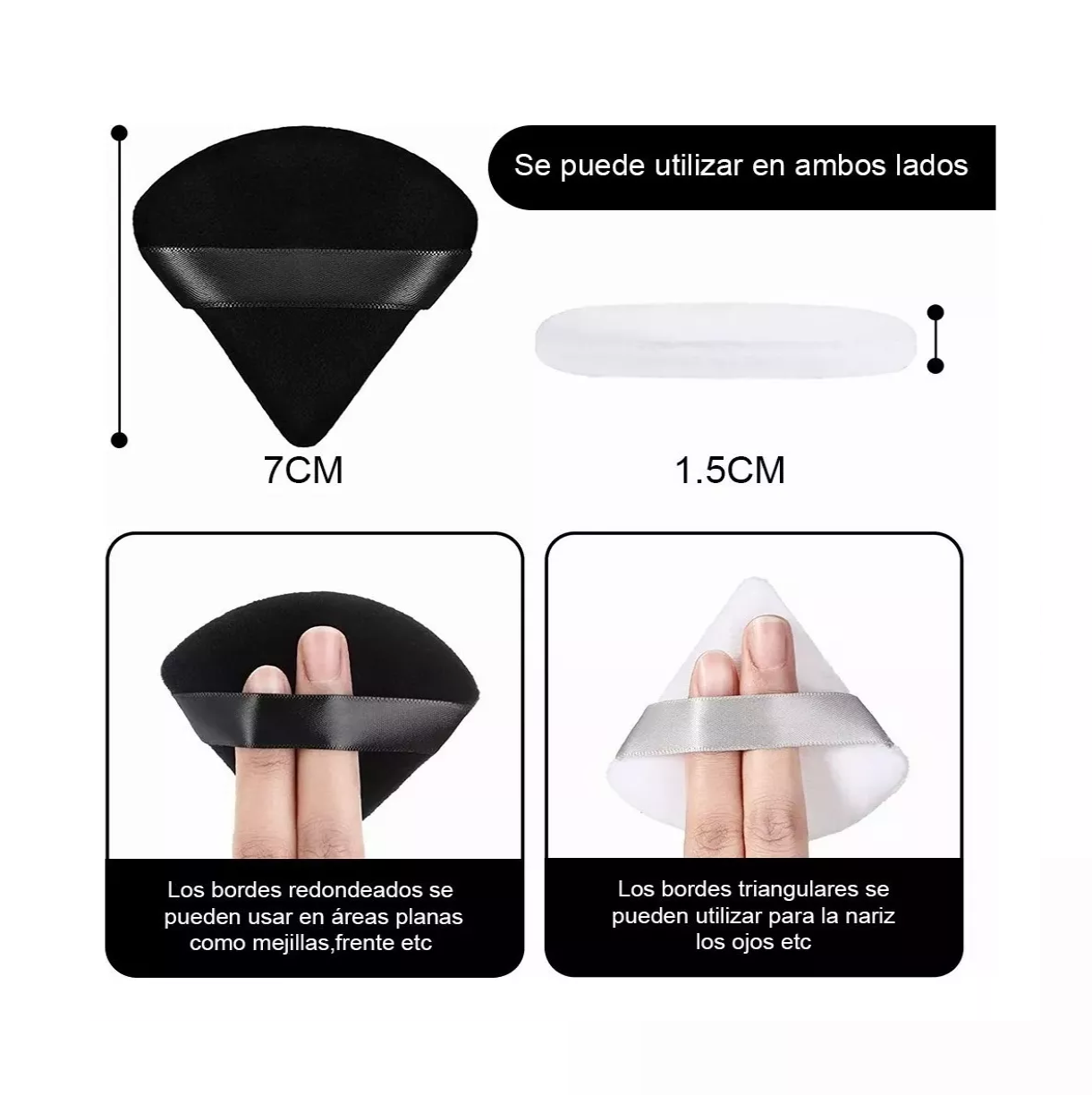 Foto 3 | Esponja Para Maquillaje Puffs Polvo Triángulo Negro/blanco 12 Piezas Belug