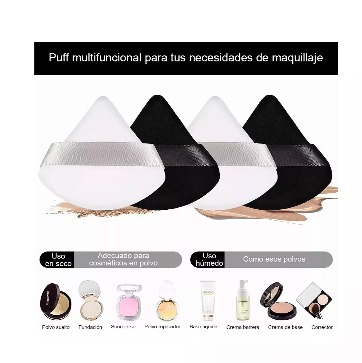 Foto 4 | Esponja Para Maquillaje Puffs Polvo Triángulo Negro/blanco 12 Piezas Belug