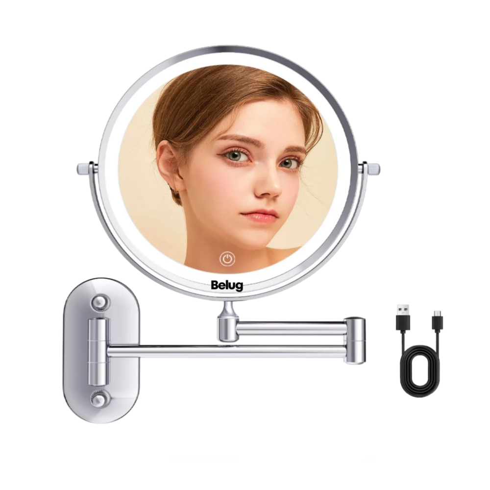 Espejo De Maquillaje De Pared Con Luz, Amplificación 10x, Belug Plata