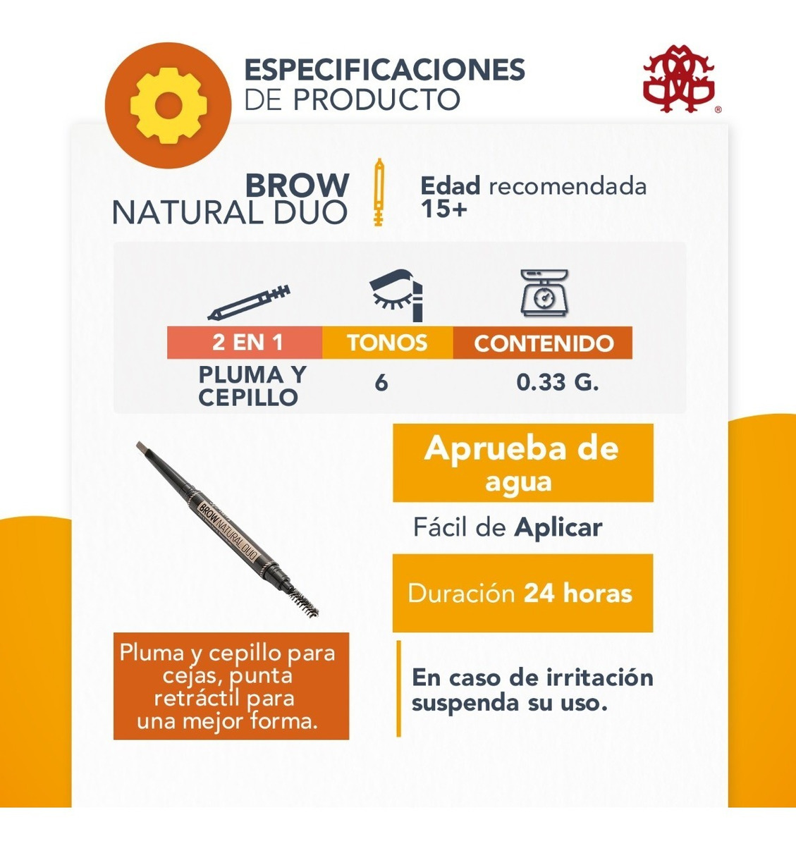 Foto 2 | Lápiz Con Cepillo Para Cejas Brow Natural Duo 2 En 1, Coffee