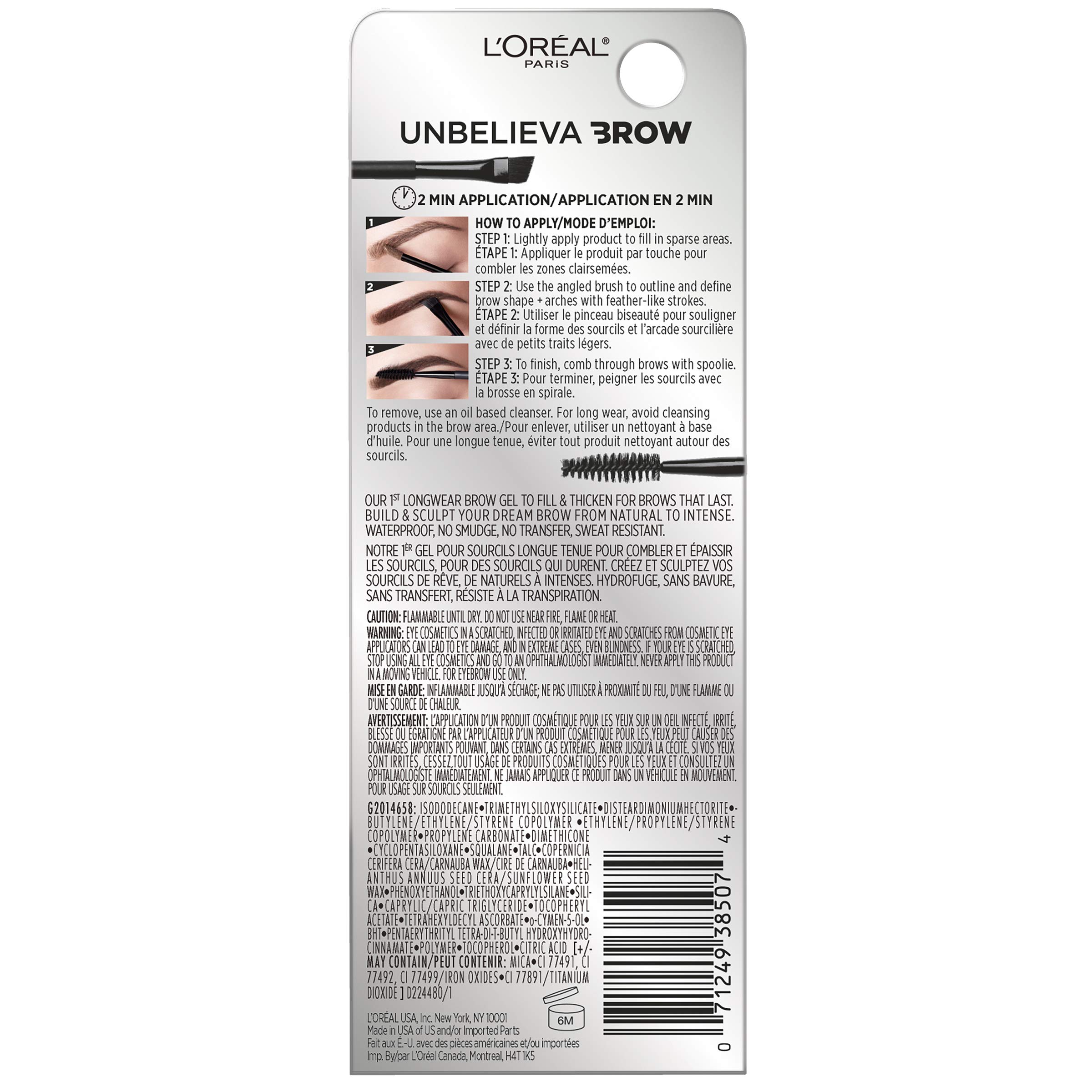Foto 4 pulgar | Gel Para Cejas L'oreal Paris Unbelieva-brow Waterproof, Negro, 4,5 Ml - Venta Internacional.