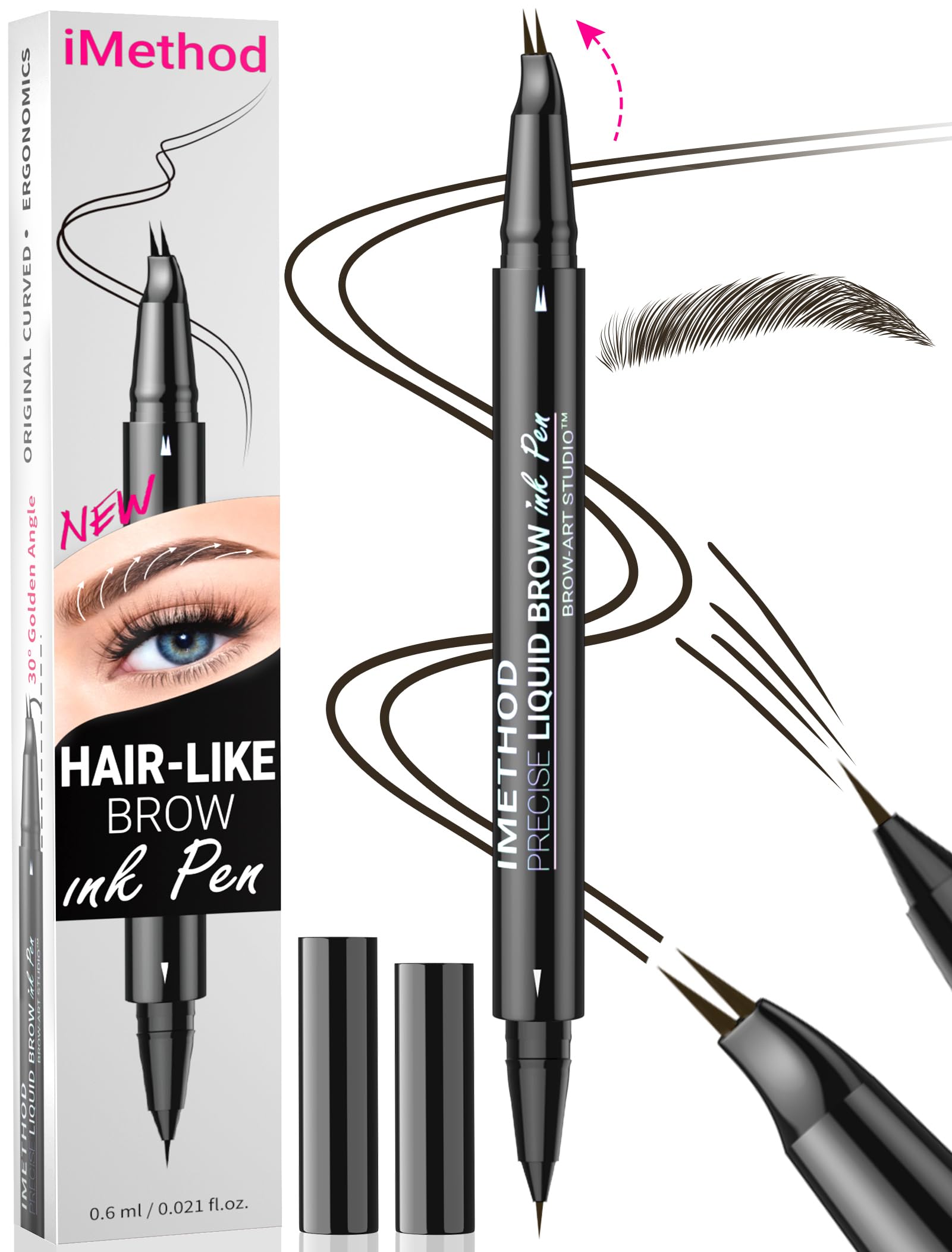 Foto 2 pulgar | Bolígrafo Para Cejas Imethod, Curvo, Con Doble Punta, Microblading, Negro Y Marrón - Venta Internacional.