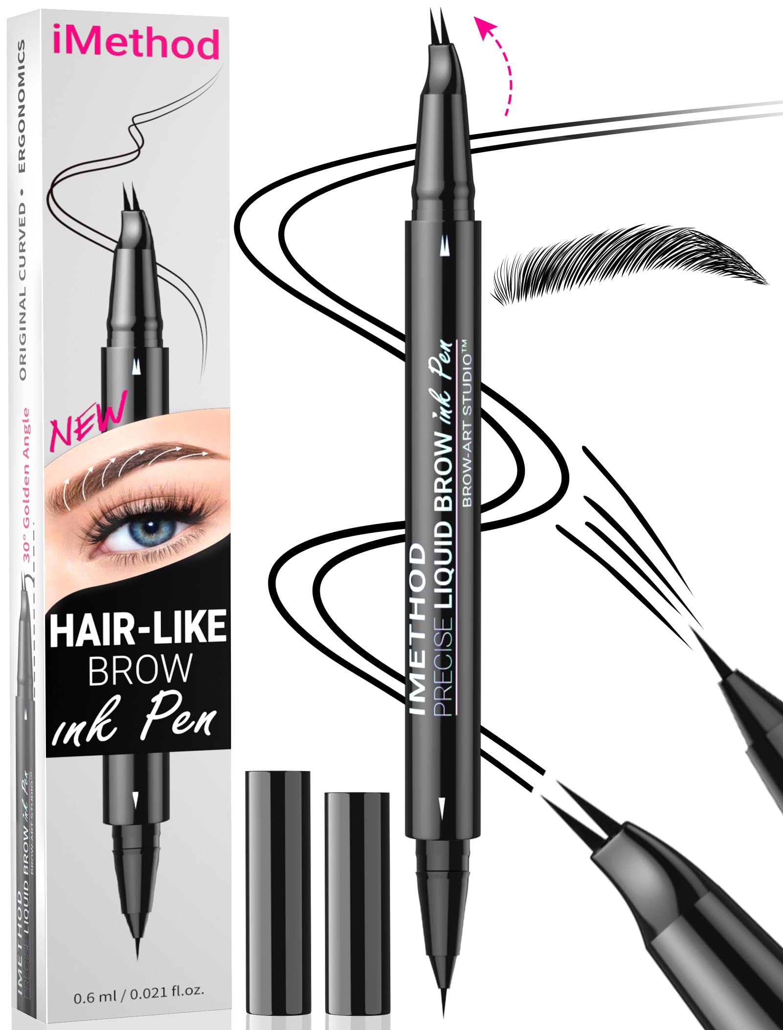 Foto 2 pulgar | Bolígrafo Para Cejas Imethod, Curvo, Con Doble Punta, Microblading, Negro - Venta Internacional.