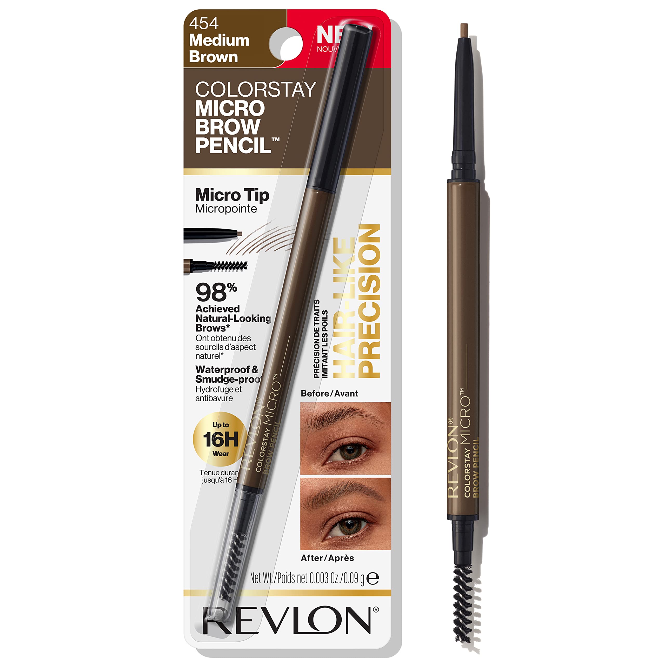 Lápiz De Cejas Revlon Colorstay Micro W/ Spoolie 454 Med Brown - Venta Internacional.