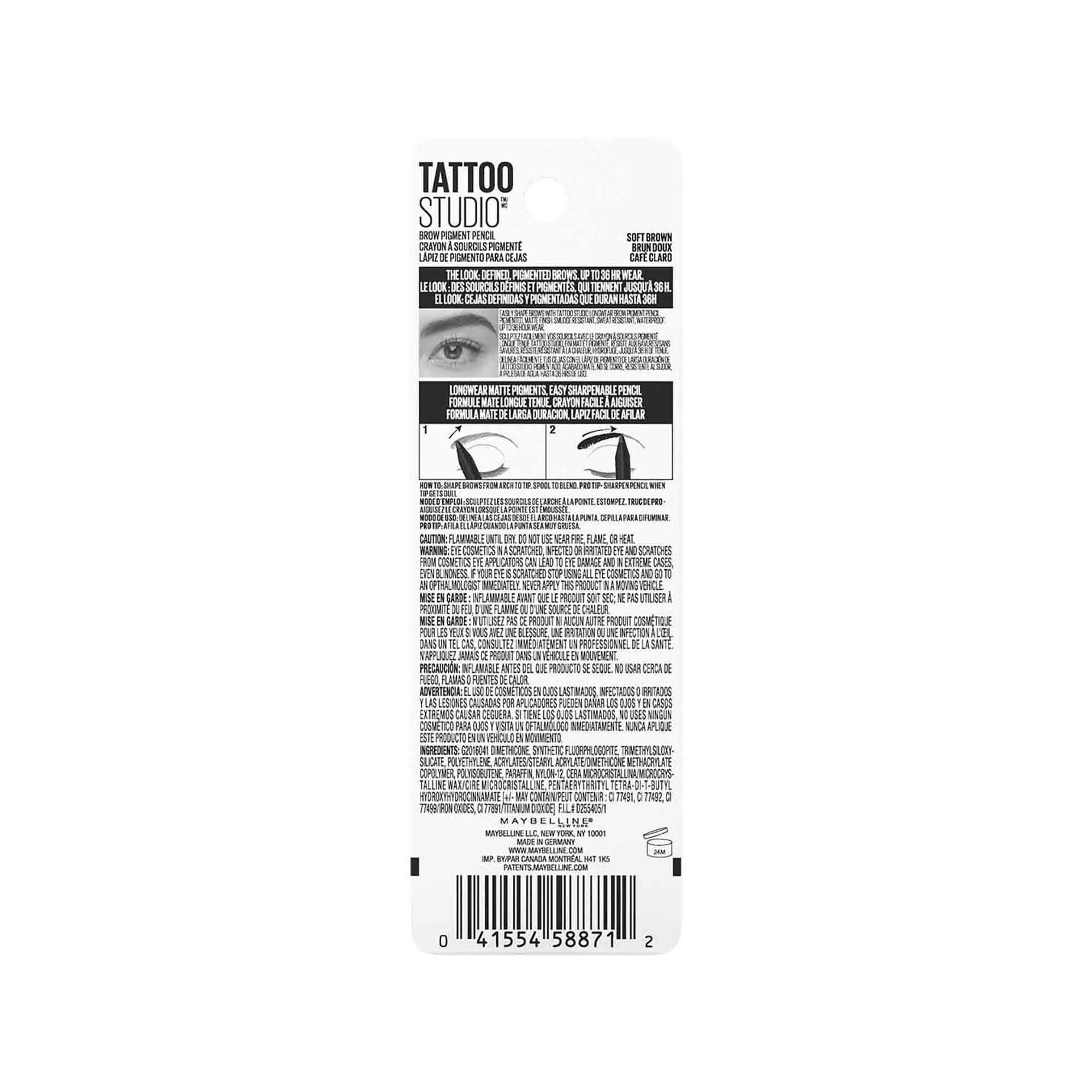 Foto 7 pulgar | Lápiz De Cejas Maybelline Tattoostudio Waterproof Soft Brown - Venta Internacional.