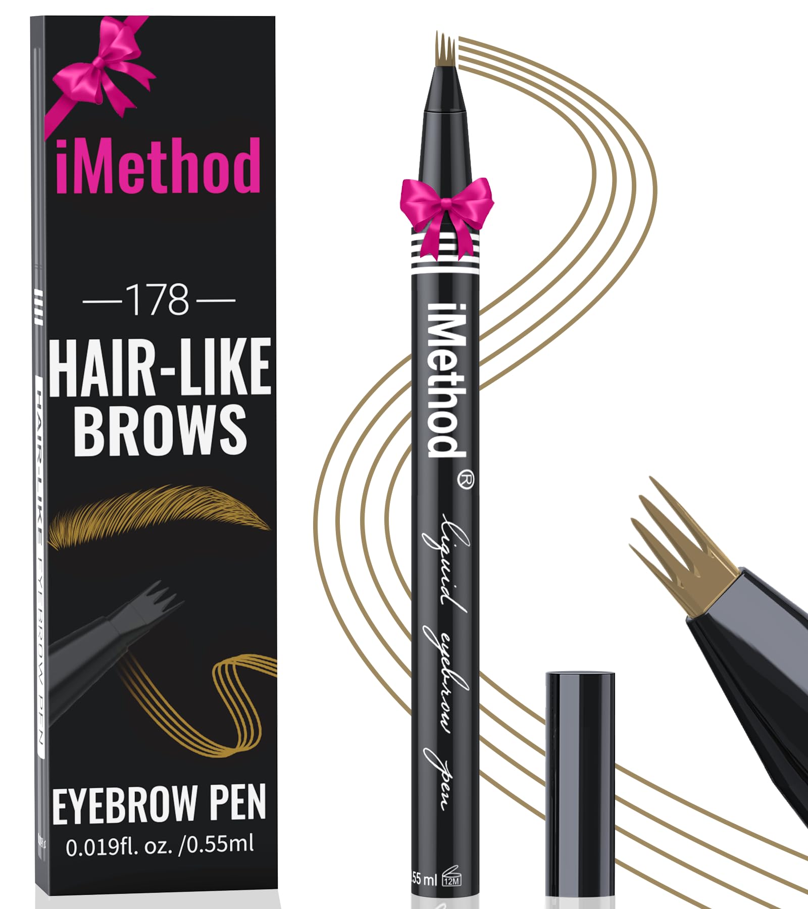 Bolígrafo Para Cejas Imethod Micro Con Punta De 4 Horquillas, Marrón Claro, Impermeable - Venta Internacional.