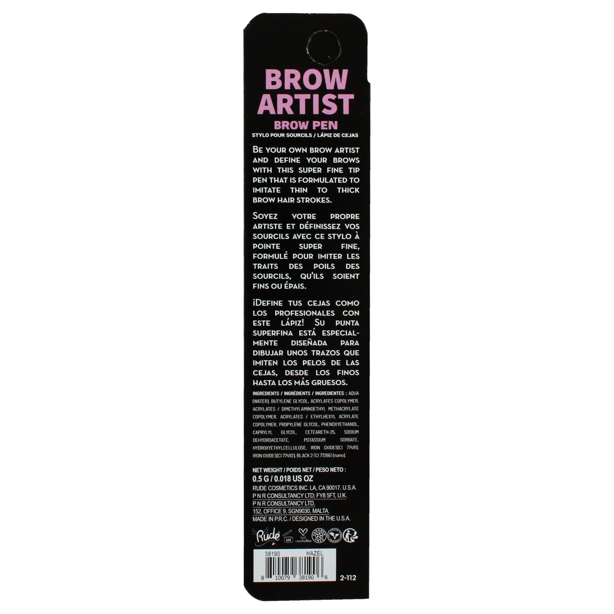 Foto 8 pulgar | Bolígrafo De Cejas Rude Cosmetics Brow Artist Hazel Para Mujer - Venta Internacional.